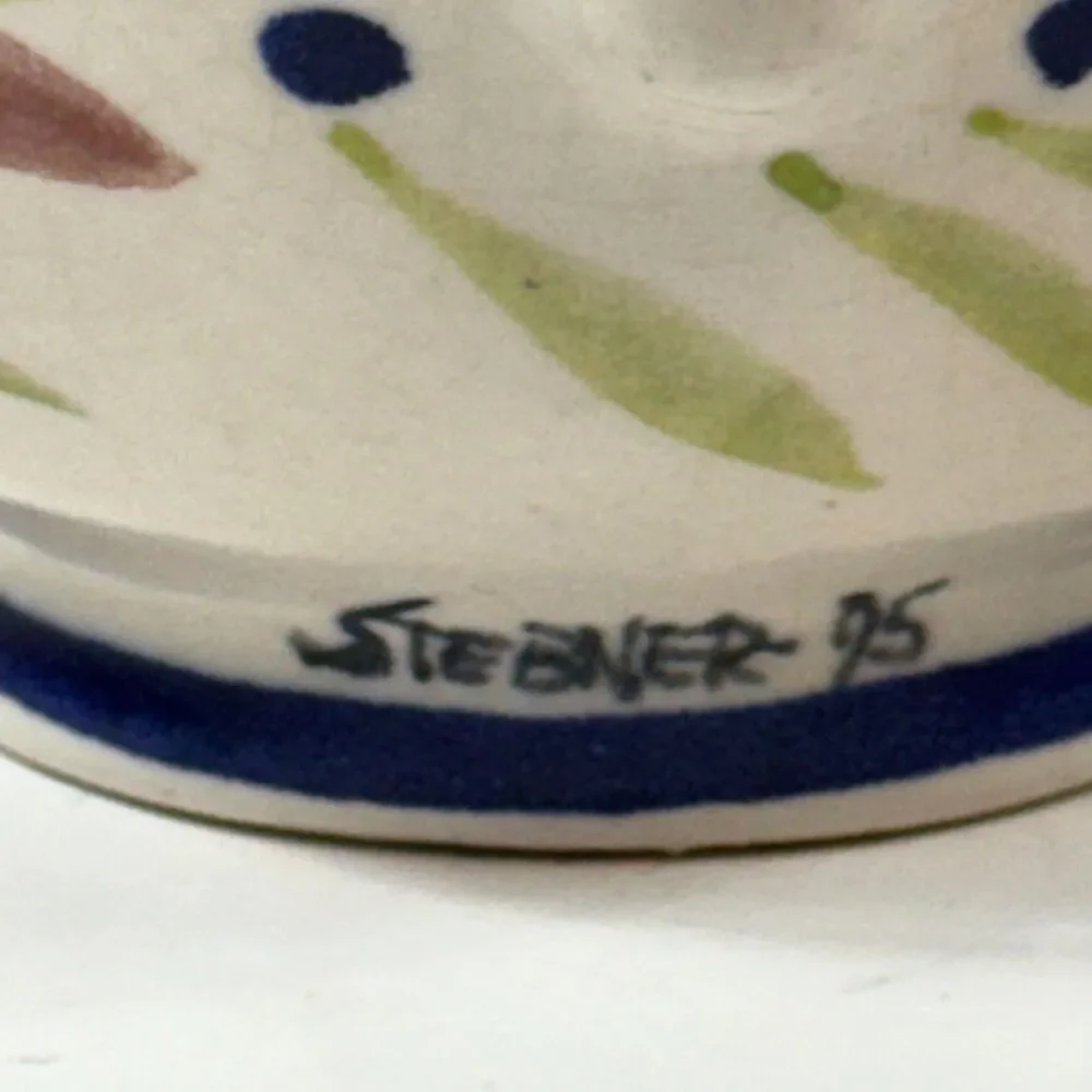Stebner‎ Pottery 1995 Ceramic Creamer Pitcher Hand Painted Quimper Cottage VTG